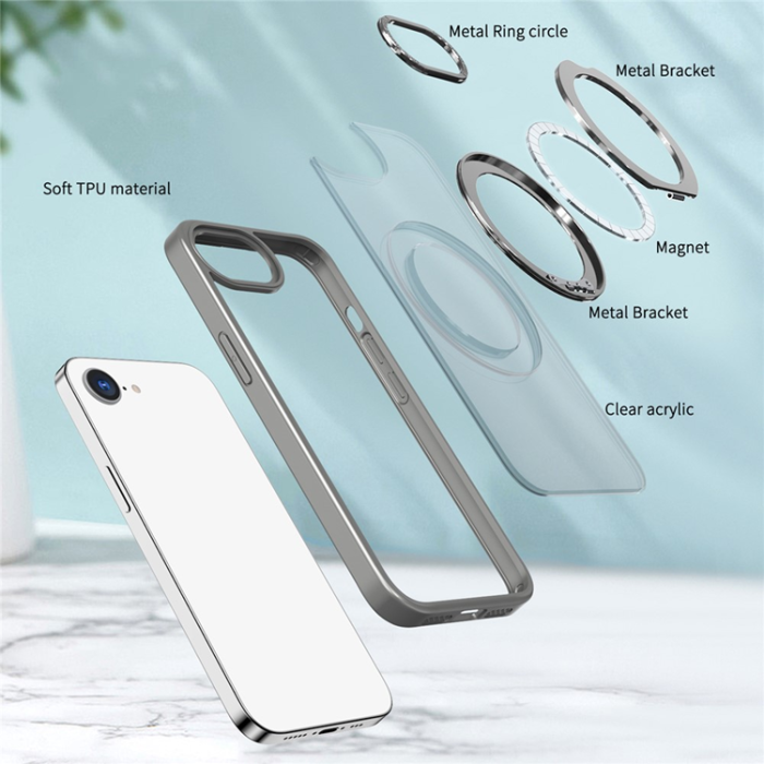OEM - iPhone 16e Mobilskal MagSafe TPU + Acrylic Kickstand - Titangrå