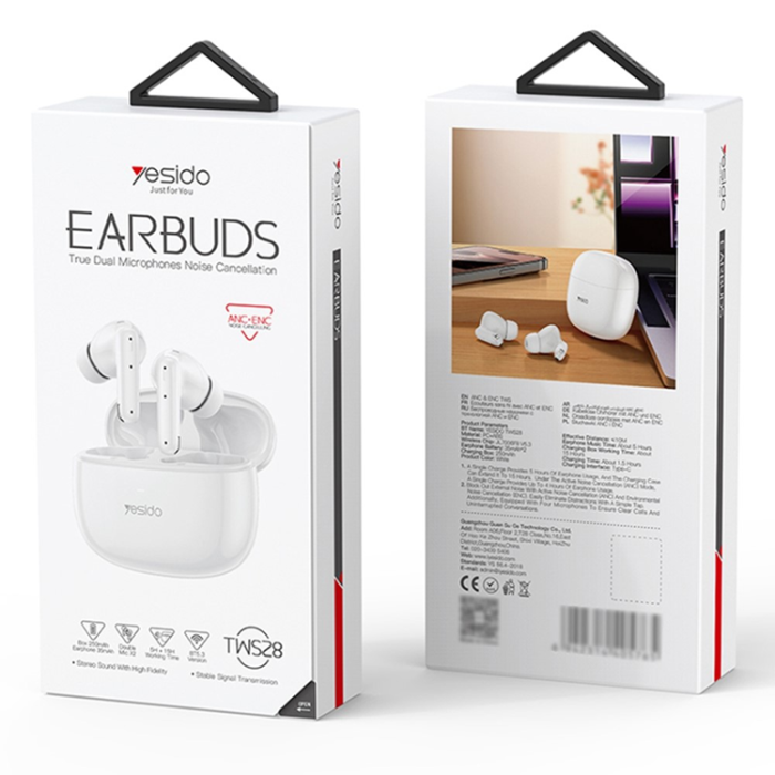 Yesido - YESIDO TWS Trådlös Hörlurar Bluetooth ANC+ENC TWS28 - Beige