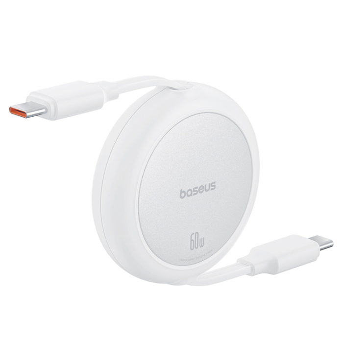 BASEUS - Baseus Infällbar USB-C till USB-C 60W Kabel 1m Free2Pull - Vit