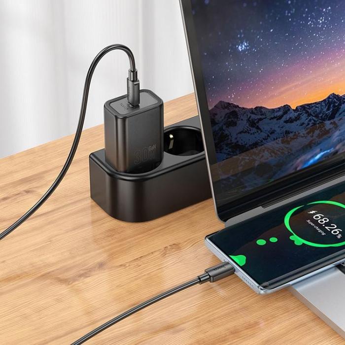 Hoco - Hoco Snabbladdare 30W USB-C GaN PD QC N62 - Svart