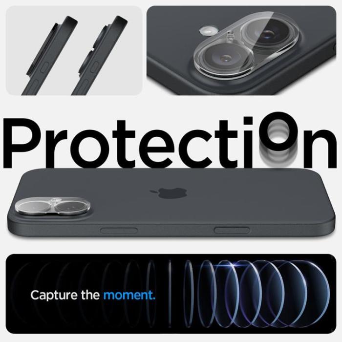 Spigen - [2-Pack] Spigen iPhone 16/16 Plus Kameralinsskydd Härdat glas Optik Pro - Clear