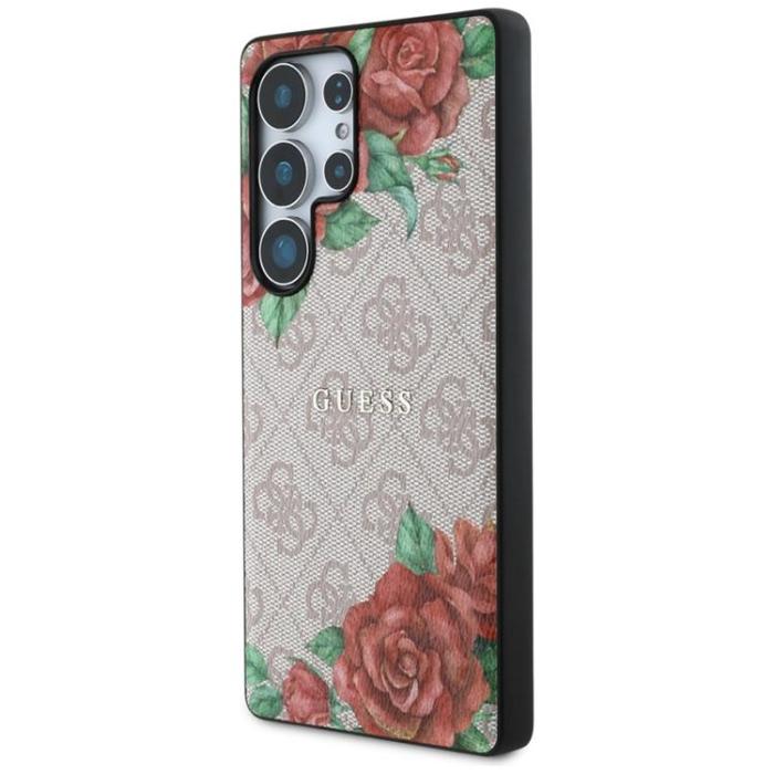 Guess - Guess Galaxy S25 Ultra Mobilskal MagSafe Flowers Print Metal Logo - Rosa