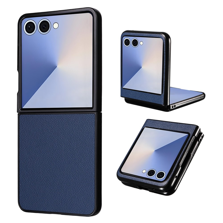 Galaxy Z Flip7 Mobilskal Litchi Texture Läder - Blå (Mörkblå) | 2353 | AlltMobil