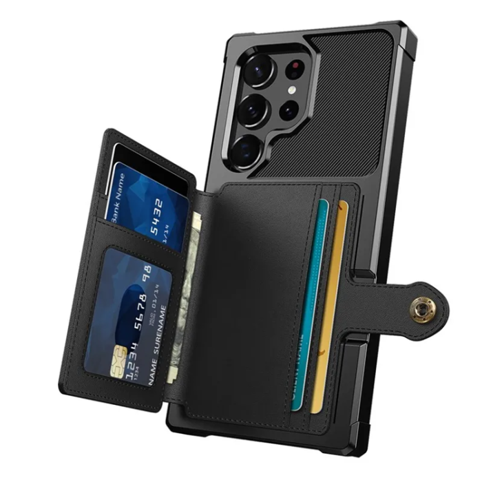 A-One Brand - Galaxy S23 Ultra Mobilskal Korthållare ZM03 PU-Läder - Svart