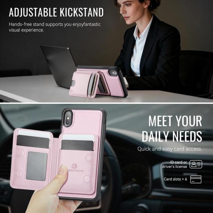 OEM - JEEHOOD Mobilskal till iPhone XS Max MagSafe Läder - Rosa