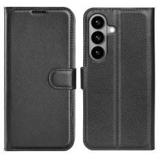 OEM - LITCHI Samsung Galaxy S26 Pl&aring;nboksfodral Konstl&auml;der St&ouml;tskydd - Svart