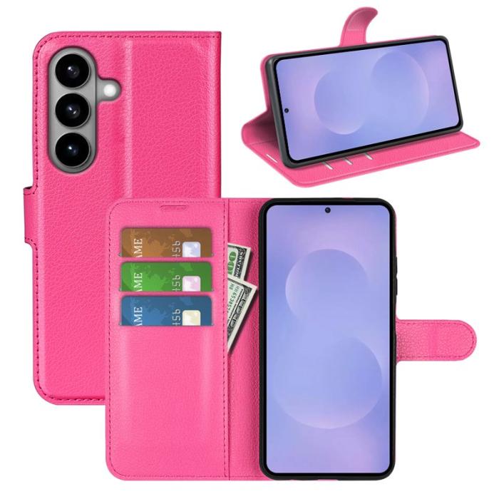 OEM - Litchi Samsung Galaxy S26 Plånboksfodral Konstläder Stötskydd - Rosaröd