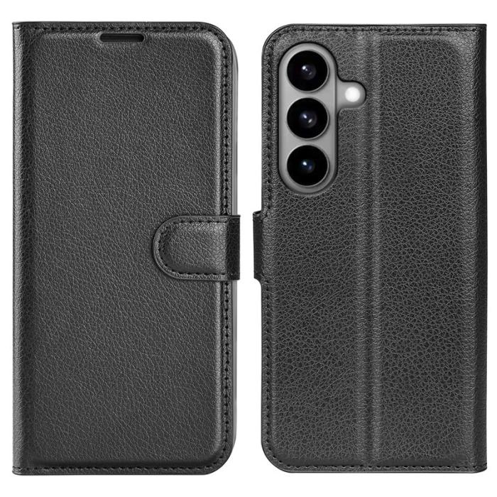 OEM - LITCHI Samsung Galaxy S26 Plånboksfodral Konstläder Stötskydd - Svart