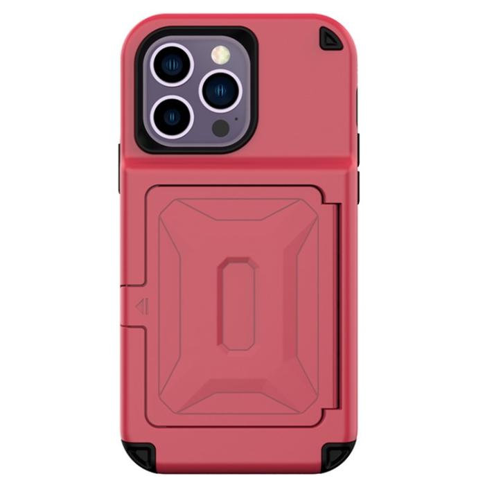 OEM - iPhone 14 Pro Skal Korthållare Mirror Kickstand - Röd