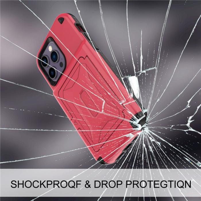 OEM - iPhone 14 Pro Skal Korthållare Mirror Kickstand - Röd