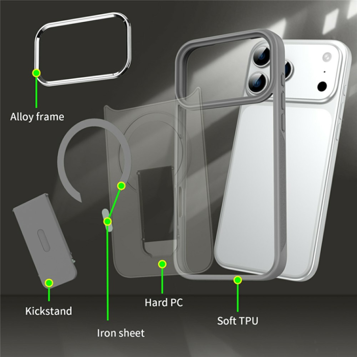A-One Brand - iPhone 17 Pro Mobilskal MagSafe PC+TPU med Kickstand - Lila