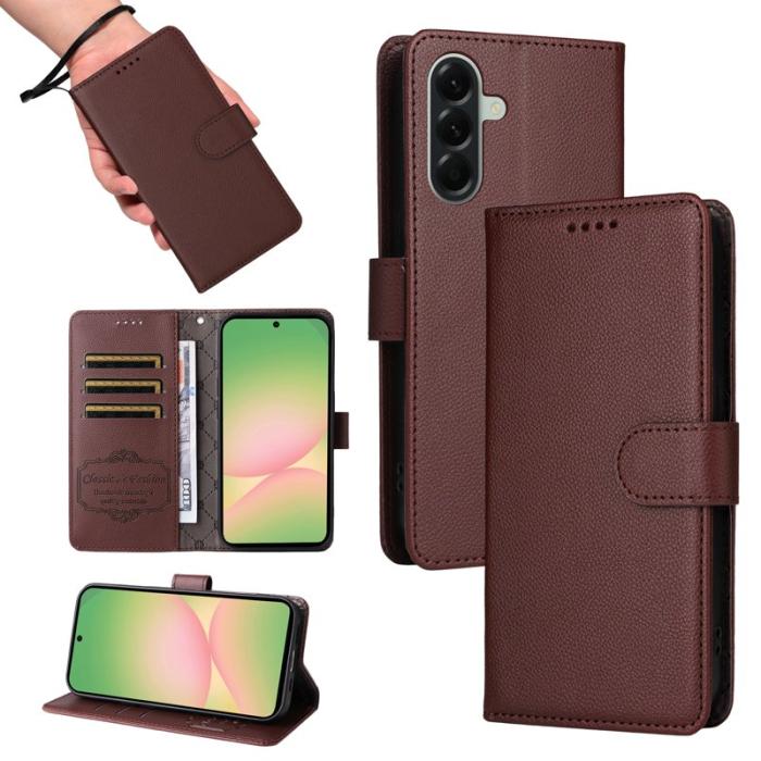 OEM - Samsung Galaxy A57 Plånboksfodral Konstläder RFID Skydd - Brun