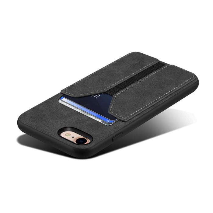DENIOR - DENIOR iPhone 16e Fodral Elastisk Kortficka KonstLäder TPU PC Svart