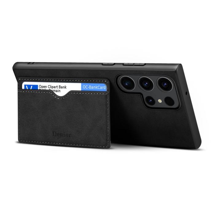 DENIOR - DENIOR Samsung Galaxy S25 Ultra Fodral Kortfack Retro Konstläder svart