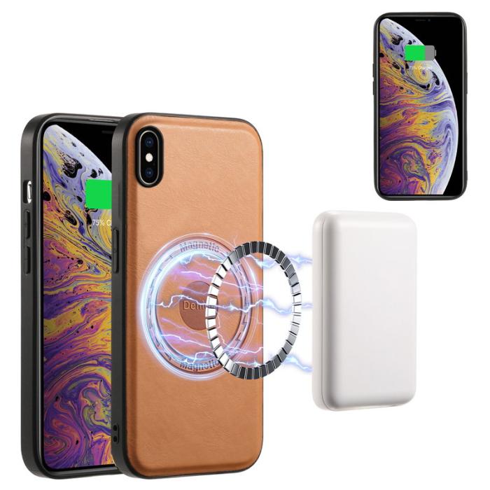 DENIOR - DENIOR Mobilskal till iPhone XS Max PU Läder Belagt PC+TPU Khaki