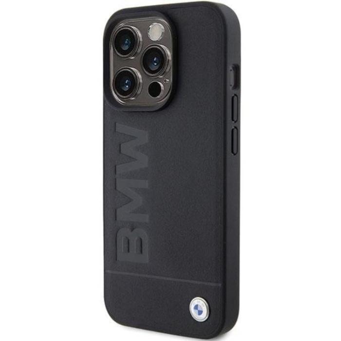 BMW - BMW iPhone 15 Pro Max Mobilskal Läder Hot Stamp - Svart