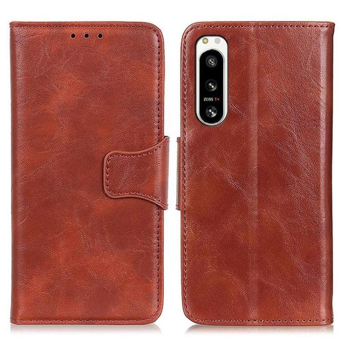 OEM - Sony Xperia 5 IV Plånboksfodral Äkta Läder Crazy Horse - Brun