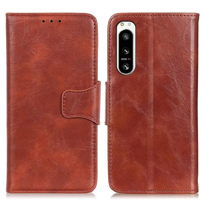 OEM - Sony Xperia 5 IV Plånboksfodral Äkta Läder Crazy Horse - Brun