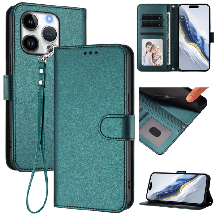 A-One Brand - iPhone 16 Pro Max Plånboksfodral Läder med Handledsrem - Grön