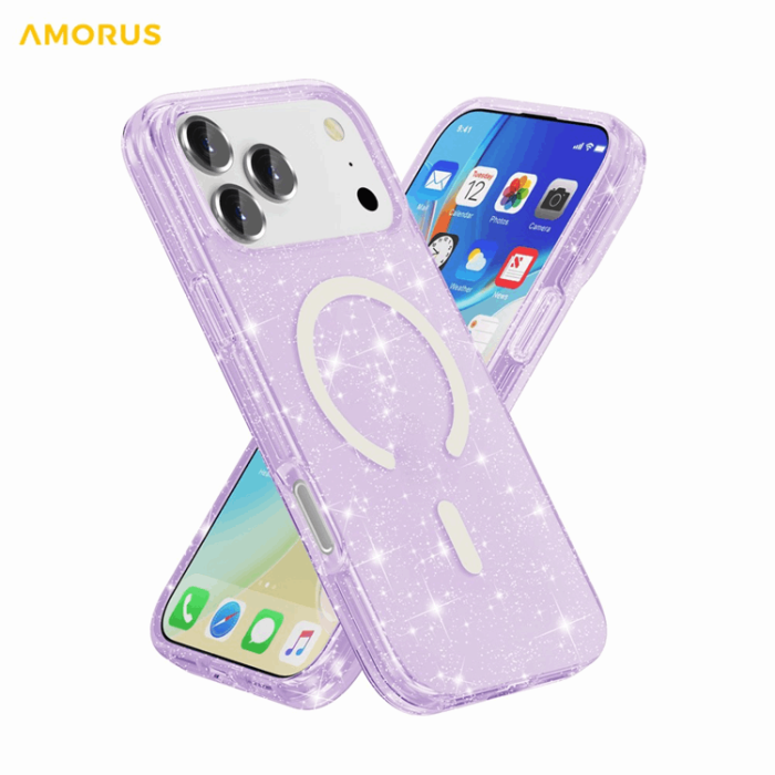 AMORUS - AMORUS Mobilskal till iPhone 17 Pro Magsafe Glitter Powder PC + TPU - Lila