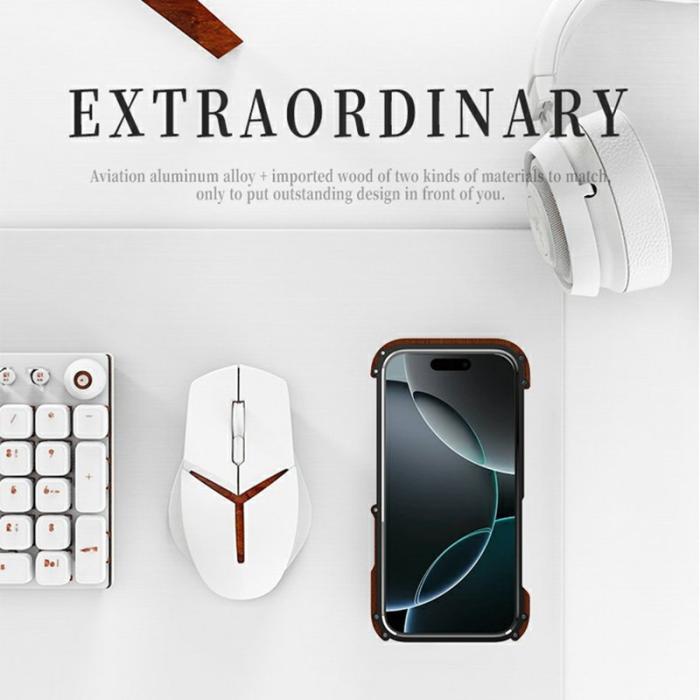 R-JUST - R-JUST Mobilskal till iPhone 16 Pro Aluminium + Rödwood Röd Frameless