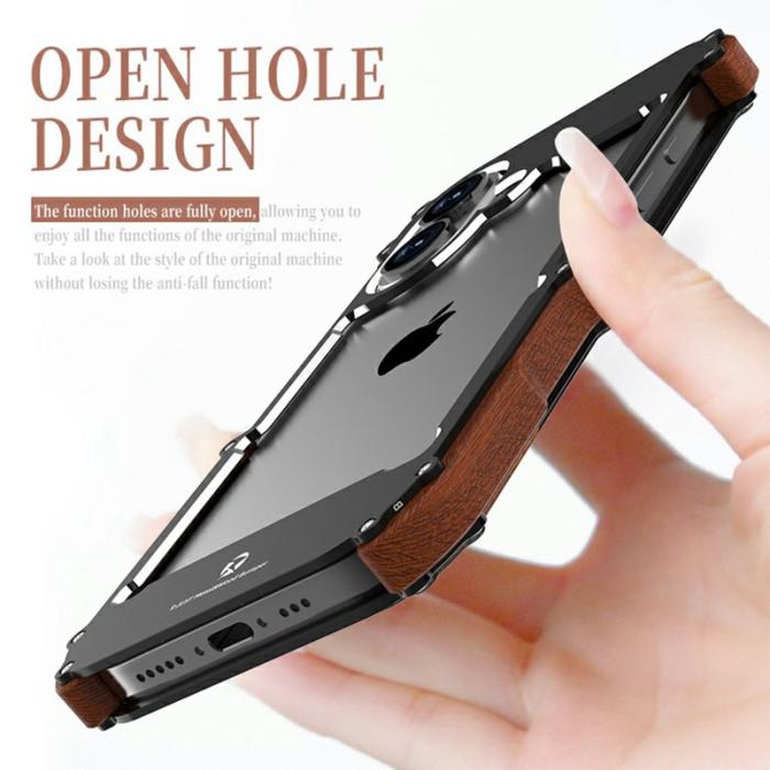 R-JUST - R-JUST Mobilskal till iPhone 16 Pro Aluminium + Rödwood Röd Frameless