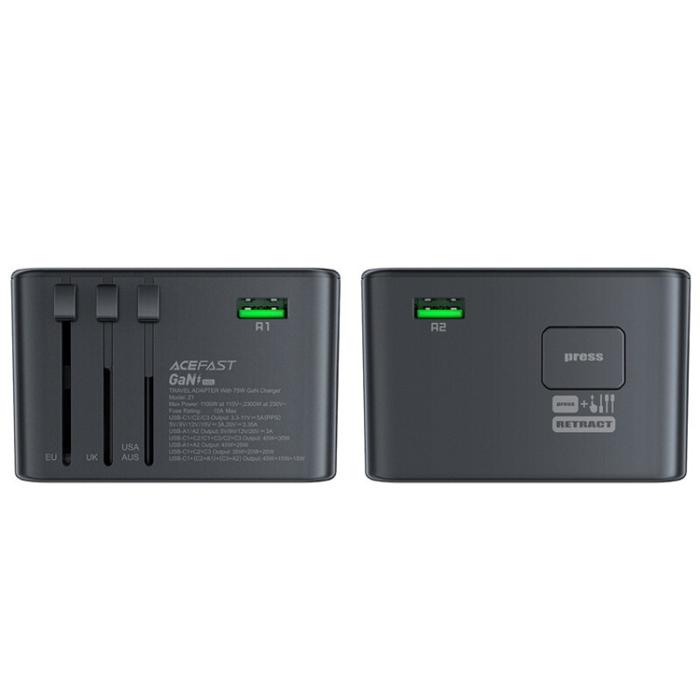 Acefast - Acefast Reseladdare Adaptrar 3x USB-C/2x USB-A - Svart