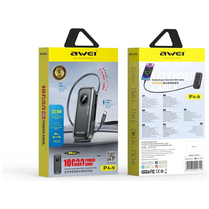 Awei - Awei Powerbank 10000mAh 22.5W PA-9 - Svart