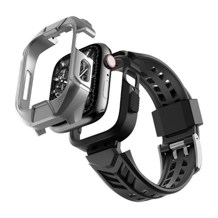 Kingxbar - Kingxbar Apple Watch 7/8 (45mm) Armband CYF136 2in1 Rugged - Silver