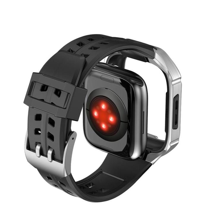 Kingxbar - Kingxbar Apple Watch 7/8 (45mm) Armband CYF136 2in1 Rugged - Silver