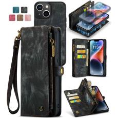 Caseme - CASEME 008 Series Pl&aring;nboksfodral f&ouml;r iPhone 13 2-i-1 TPU + Konstl&auml;der Svart
