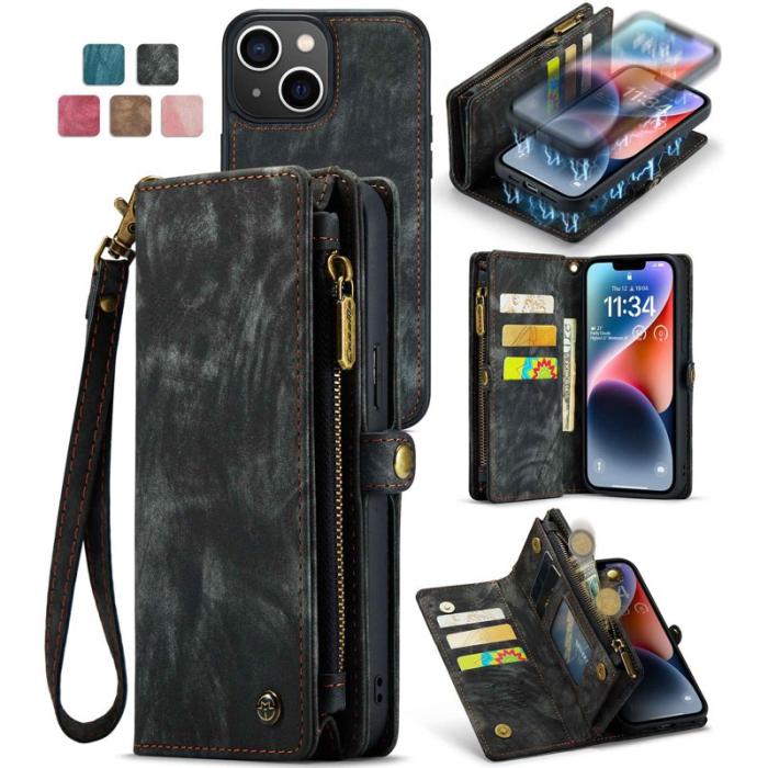 Caseme - CASEME 008 Series Plånboksfodral för iPhone 13 2-i-1 TPU + Konstläder Svart