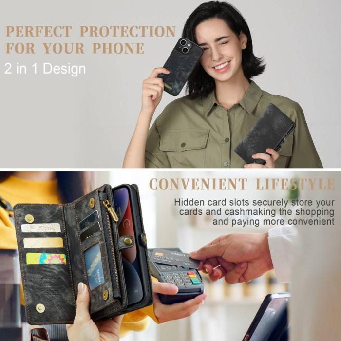 Caseme - CASEME 008 Series Plånboksfodral för iPhone 13 2-i-1 TPU + Konstläder Svart