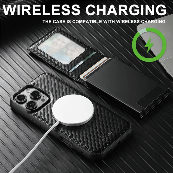 SUTENI - SUTENI iPhone 16 Pro Mobilskal Magsafe Korthållare Carbon Fiber