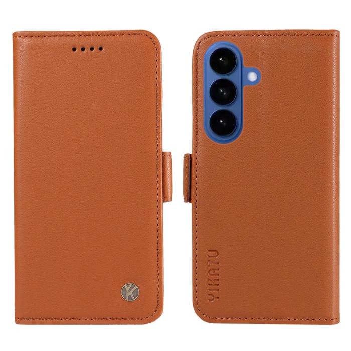 YIKATU - YIKATU Samsung Galaxy S26 Plus Plånboksfodral Konstläder Ställ - Brun