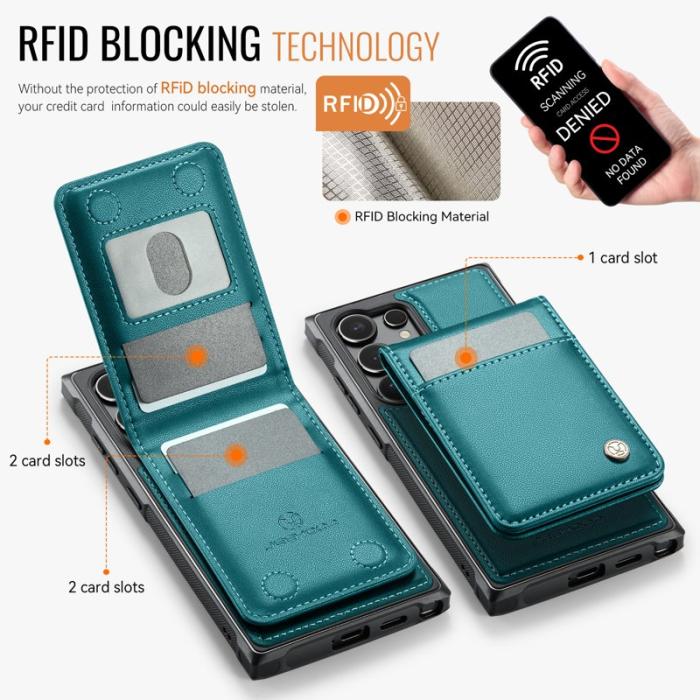JEEHOOD - JEEHOOD J06 Konstläder fodral till Samsung Galaxy S23 Ultra - Blå