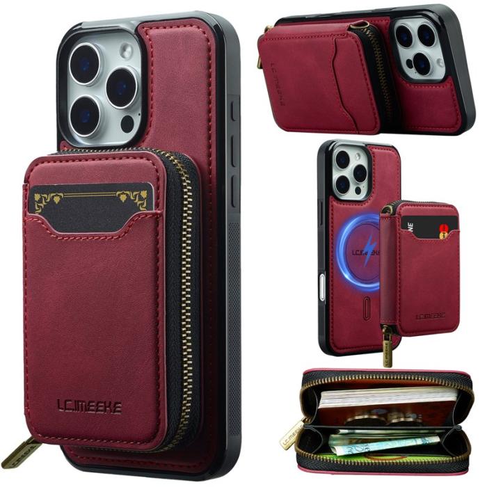 LC.imeeke - LC.IMEEKE L6 iPhone 14 Pro Max Plånboksfodral Konstläder - Röd