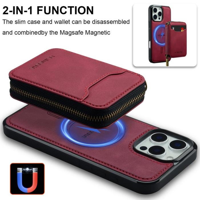 LC.imeeke - LC.IMEEKE L6 iPhone 14 Pro Max Plånboksfodral Konstläder - Röd