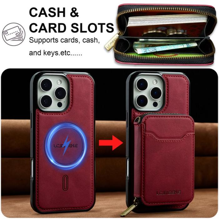 LC.imeeke - LC.IMEEKE L6 iPhone 14 Pro Max Plånboksfodral Konstläder - Röd