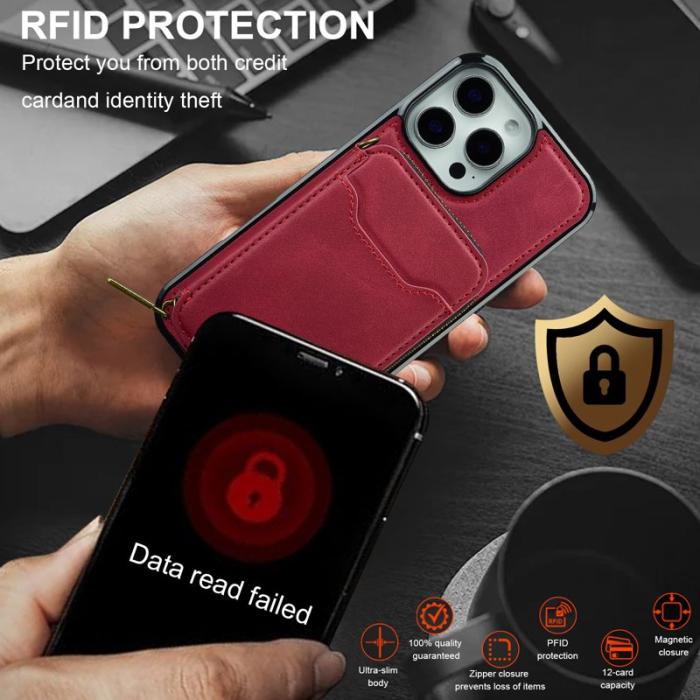 LC.imeeke - LC.IMEEKE L6 iPhone 14 Pro Max Plånboksfodral Konstläder - Röd