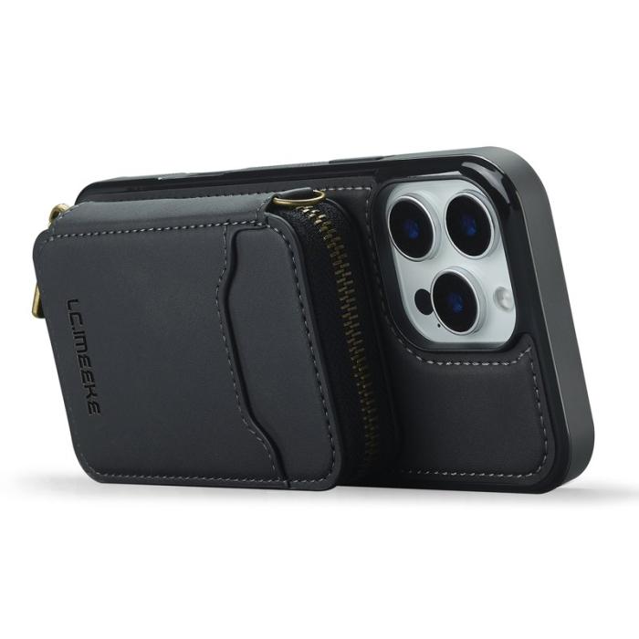 LC.imeeke - LC.IMEEKE L6 iPhone 14 Pro Max Plånboksfodral Konstläder - Svart