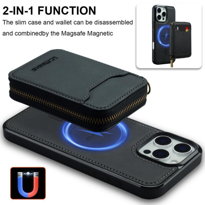 LC.imeeke - LC.IMEEKE L6 iPhone 14 Pro Max Plånboksfodral Konstläder - Svart