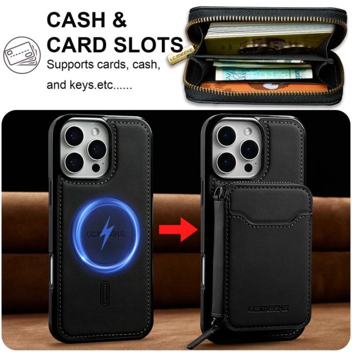LC.imeeke - LC.IMEEKE L6 iPhone 14 Pro Max Plånboksfodral Konstläder - Svart