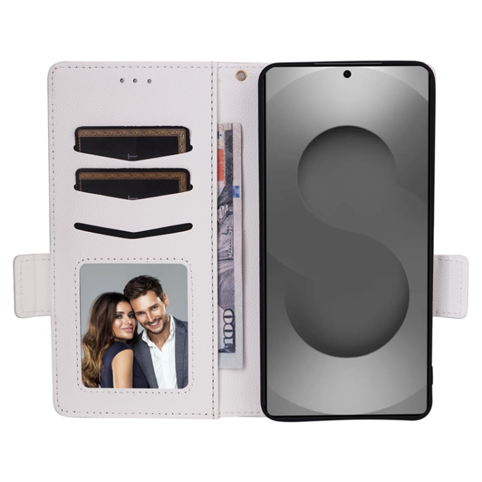 A-One Brand - Galaxy S26 Ultra Plånboksfodral Litchi Läder med Rem - Vit