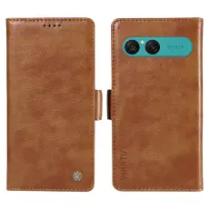 YIKATU - YIKATU Sony Xperia 10 VII Plånboksfodral Litchi Texture - Brun