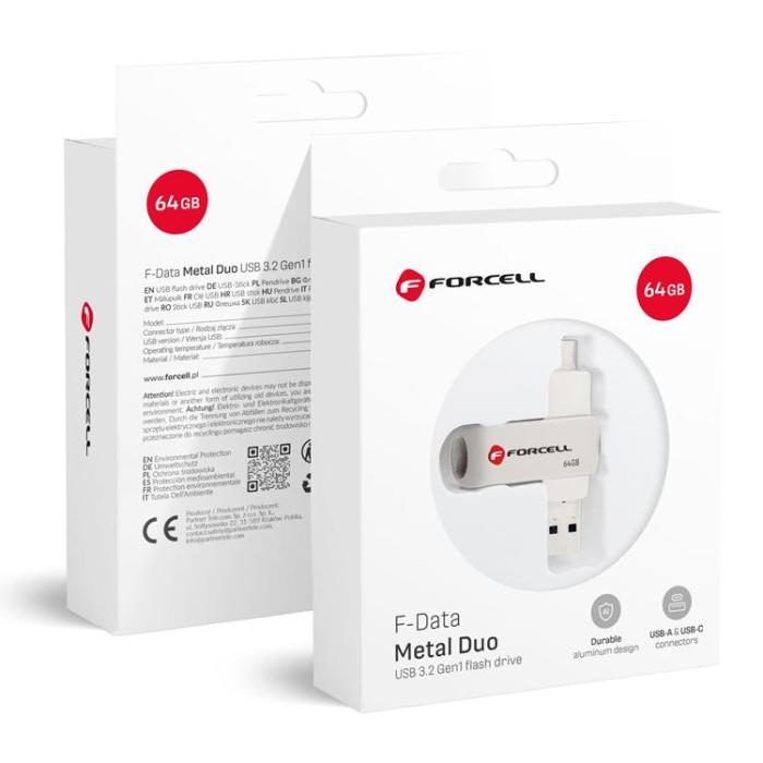 Forcell - Forcell Pendrive 64GB USB 3.2 Gen 1(USB-A/USB-C) - Silver