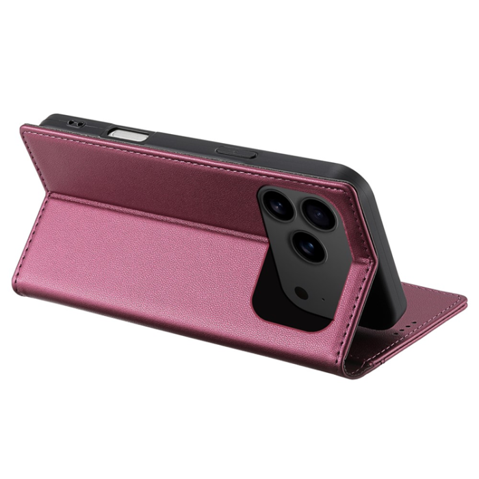 N.BEKUS - N.BEKUS iPhone 17 Pro Plånboksfodral RFID Blocking P3 - Vinröd