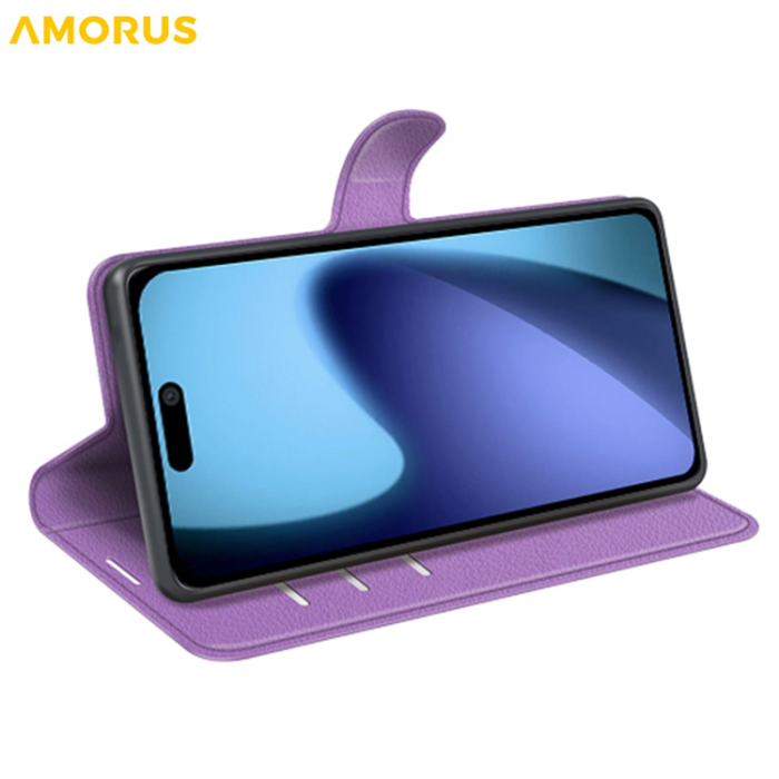 Amorus - AMORUS iPhone Air Plånboksfodral Flipstativ Litchi - Lila