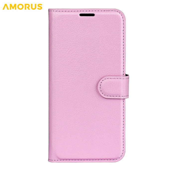 Amorus - AMORUS iPhone 17 Pro Max Plånboksfodral Flipstativ Litchi - Rosa