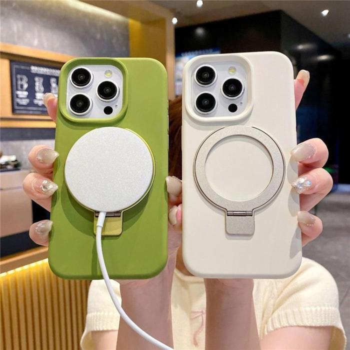 A-One Brand - Mobilskal för iPhone 15 Pro Max MagSafe Liquid Silikon Kickstand - Böngrön